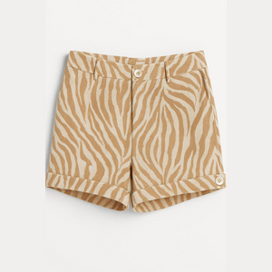 NWT Zebra Print tan and beige Women Shorts size 14 Blue sol linen blend